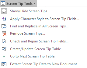 Screen tips in Word - Screen Tip Tools menu