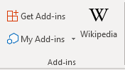 The Add-ins group on the Insert tab in the Ribbon in Word