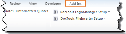 Add-ins tab with custom tools