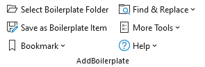The AddBoilerplate tools in the DocTools tab in the Ribbon