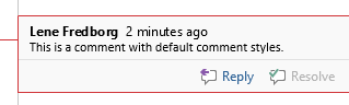 Example of comment using the default comment styles in Word, without any modifications.