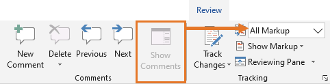 Word Show Comments grayed out - select Simple Markup to enable it