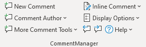 The DocTools CommentManager tools in the Ribbon