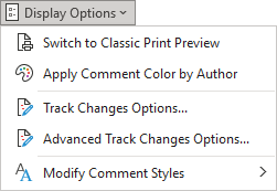 The Display Options menu – tools for setting general comment options