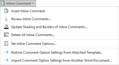 The Inline Comment menu – tools for inserting and managing inline comments in documents