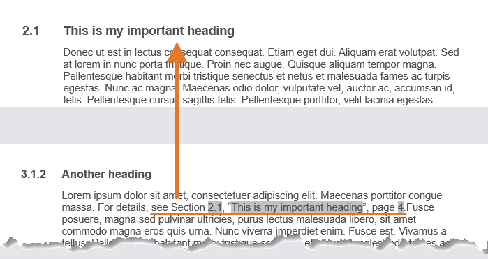 Cross reference in Word – Word cross reference – Cross-reference example, here with three cross-reference fields in Word