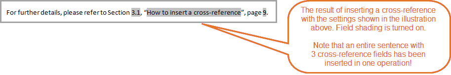 Example of the result of inserting a cross-reference using a custom text