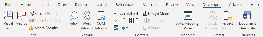 Developer tab Word – The Developer tab in Word added to the Ribbon - from Word for Microsoft 365