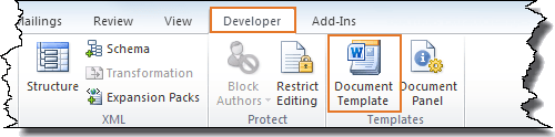 Click Document Template on the Developer tab