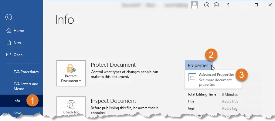 add custom document properties word 2016