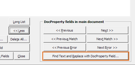 Feature for replacing normal text with DocProperty fields