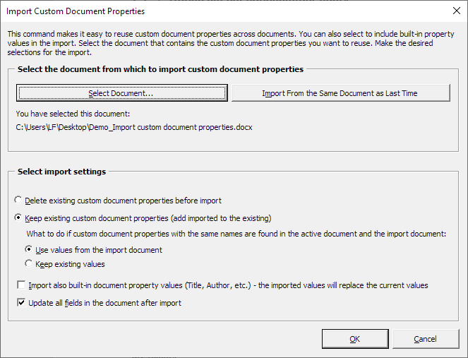 custom updating document properties word 2016 abstract