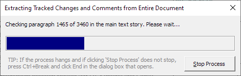 Extract tracked changes and comments from Word - a progress bar is shown during the extract process