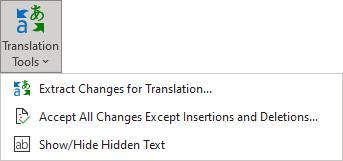 The Translation Tools helps you prepare changed sentences for translation.