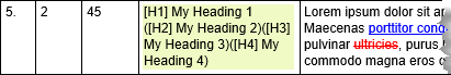 Heading levels 1-4 shown in extract document - example