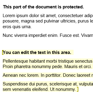 Example of highlight that shows which areas you can edit in a protected document