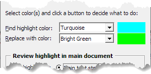 Example of selected find and replace highlight colors