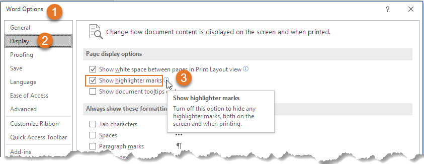 text is highlighted in word