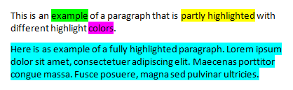 Highlighting in Word - example - highlight text