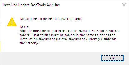 Message that appears if you have opened the installation document from the unzipped file