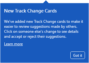 Info about New Track Changes Cards in Word