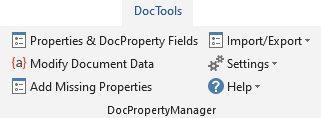 The DocPropertyManager tools in the DocTools tab in the Ribbon