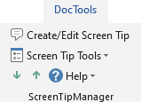 Productivity Software for Microsoft Word - The ScreenTipManager tools in the DocTools tab in the Ribbon