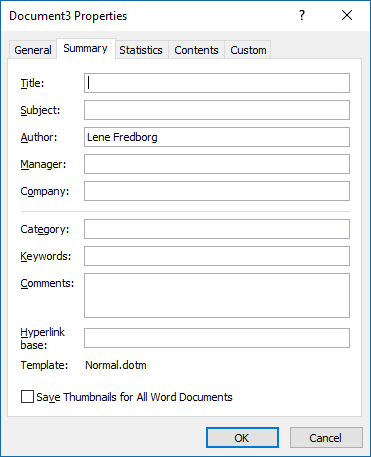 how to add document properties word 2013