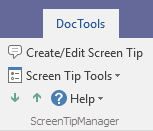 Screen tips in Word – The ScreenTipManager group in the DocTools tab
