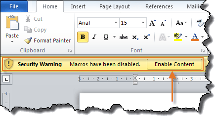 Figure 1. Warning about disabled macros.