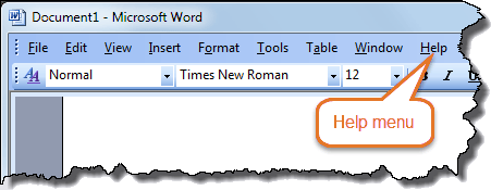 Word version – Word 2003 – Menu bar with Help menu