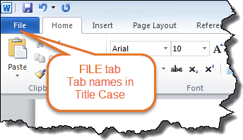 Word version – Word 2010 – tab names in Title Case