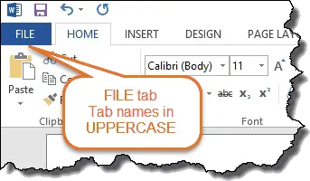 Word version – Word 2013 – tab names in uppercase