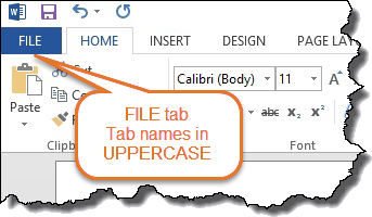 Word version – Word 2013 – tab names in uppercase