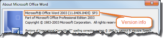 Word 2003 version details